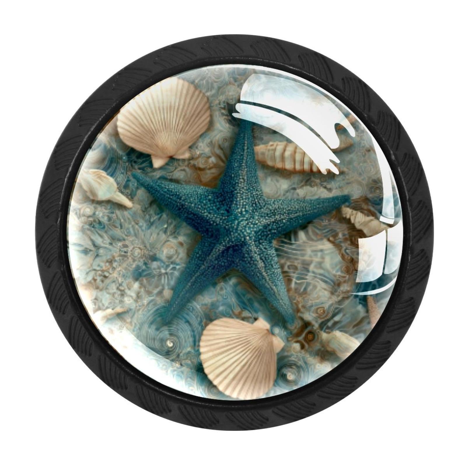 CHENZZZZ 4 Pack Round Cabinet Knobs for Kitchen Bathroom Closet Dresser Cabinets, Ocean Starfish Shell (1)