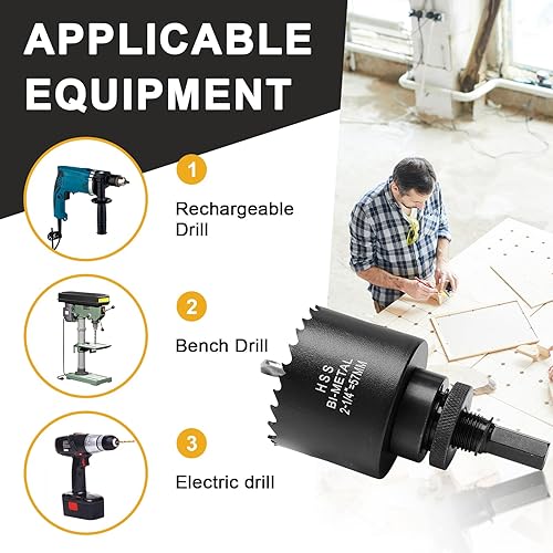 Miniatura 7 de Broca de sierra perforadora de 2 14 pulgadas para metal y madera, cortador de agujeros bimetálico M42 con profundidad de corte de 1.5 pulgadas para
