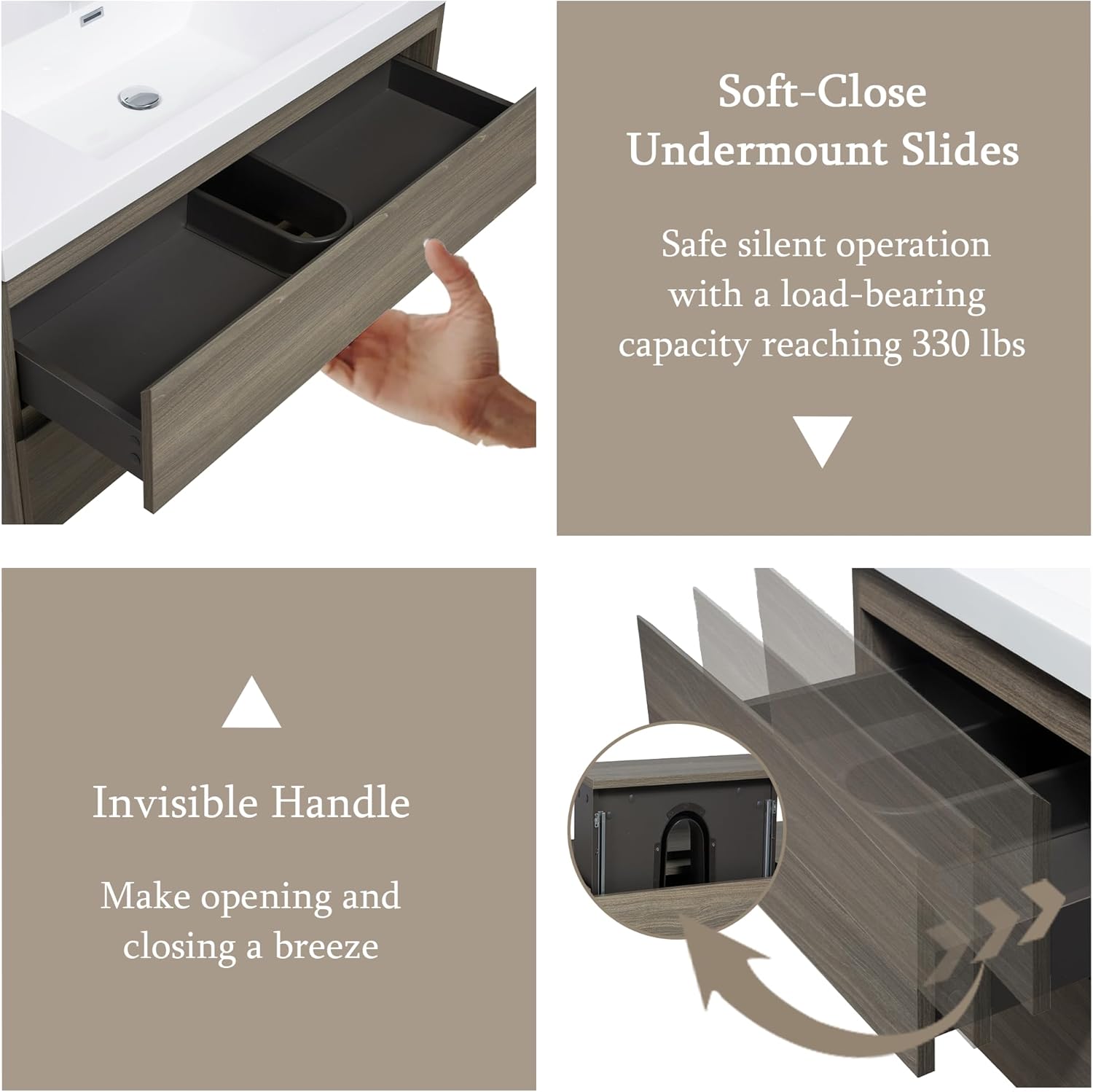 42" Floating Bathroom Vanity with Sink, Two Drawer Storage Cabinet, Modern Wall Mounted Bathroom Storage Vanity Cabinet, with Resin Basin and Soft Close Drawers (Grey, 42in)