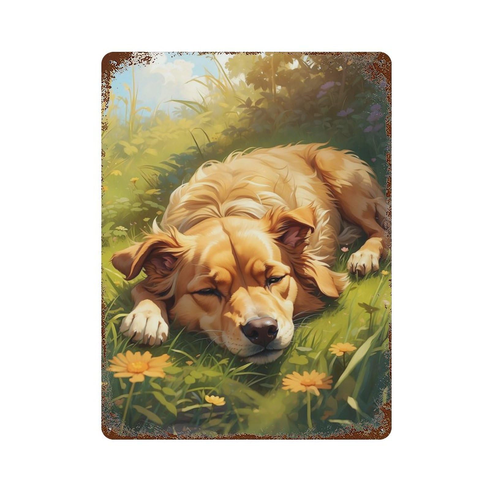 Garage Style Golden Retrievers Dream Distressed Metal Wall Sign 15.7"x11.8", Vintage Wall Decor for Bar And Workshop