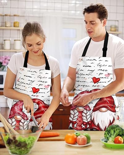 Miniatura 2 de LEOKOTI Valentine Aprons for Women Men with 2 Pockets Watercolor Gnomes Red Love Heart Black Words Waterproof Kitchen Aprons Adjustable Chef Apron