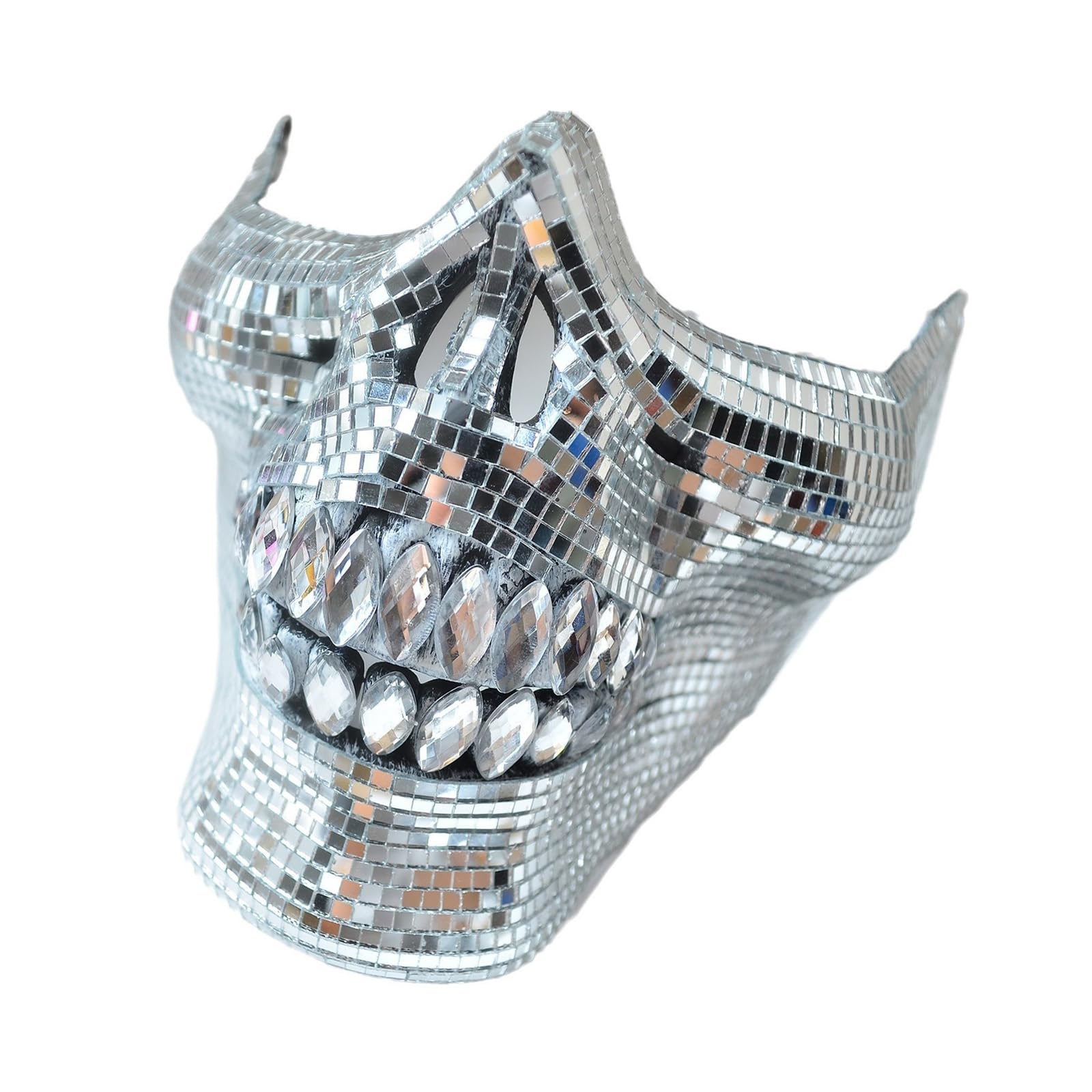 YHAILI Crystal Skull Half Face Dress Accessory Suitable for Halloween and Costume Parties with Reflective Discos Designs