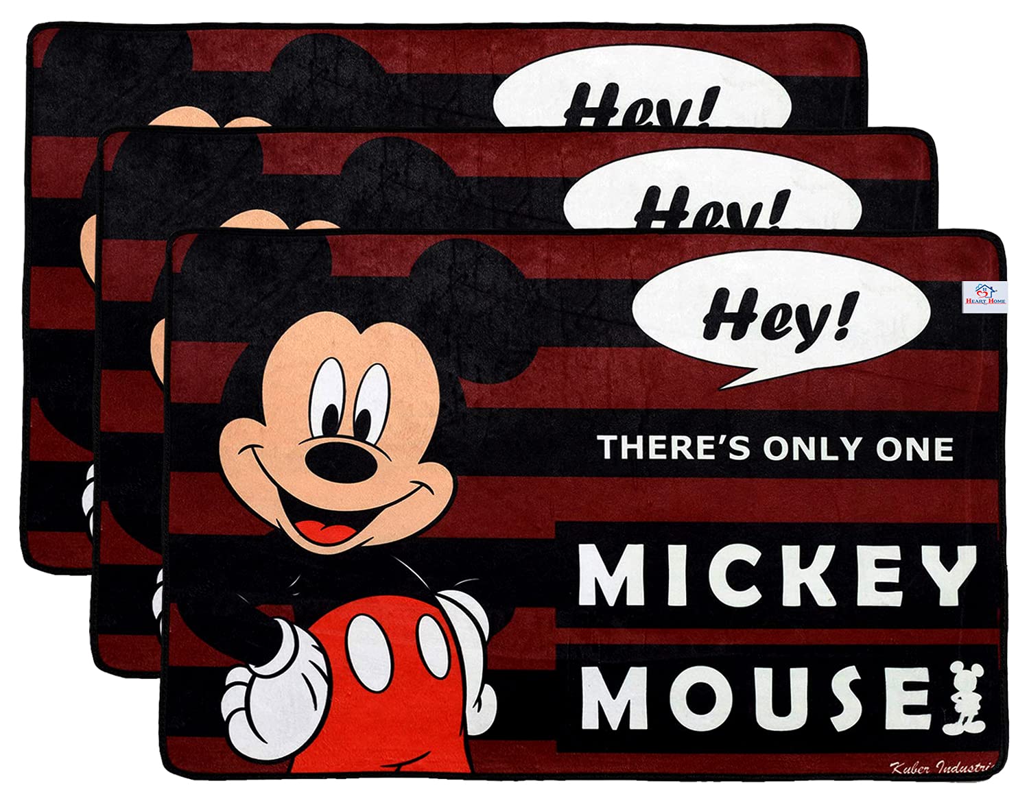 Heart Home Mickey Mouse Printed Anti-Slip Durable Rubber Door Mat, Welcome Mat for Entryway,Patio,Garage, Outdoor, 23"x15"- Pack of 3 (Black)