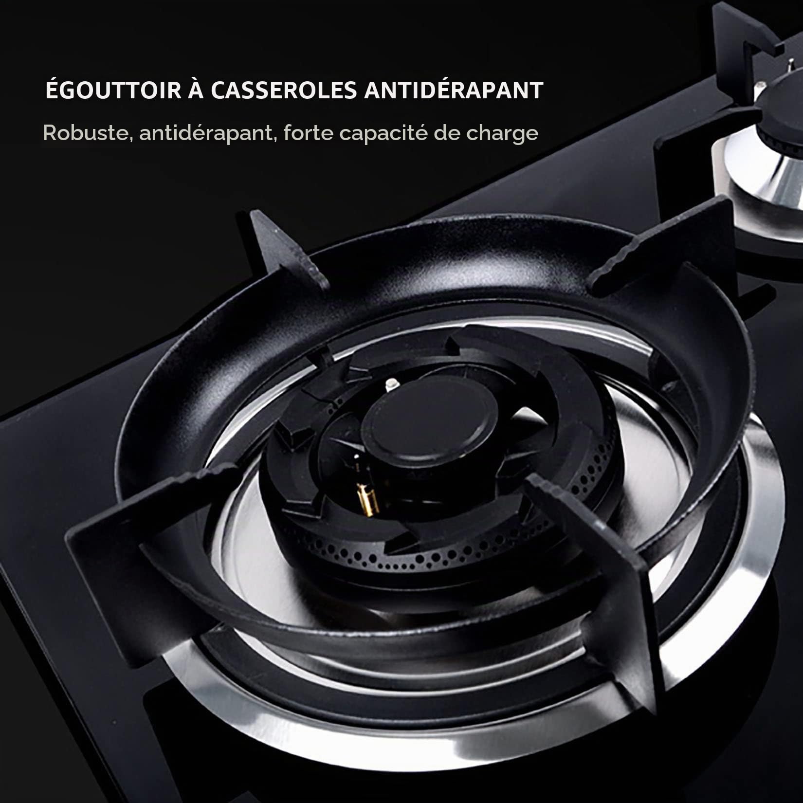 Table de Cuisson gaz à 3 brûleurs, Plaque de cuisson en verre trempé, cuisinière gaz avec protection thermocouple, facile à nettoyer