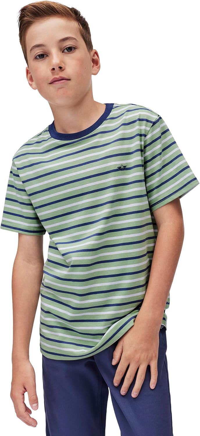 Dockers Boys' Short Sleeve Striped Crew Neck T-Shirt, Jersey Cotton
