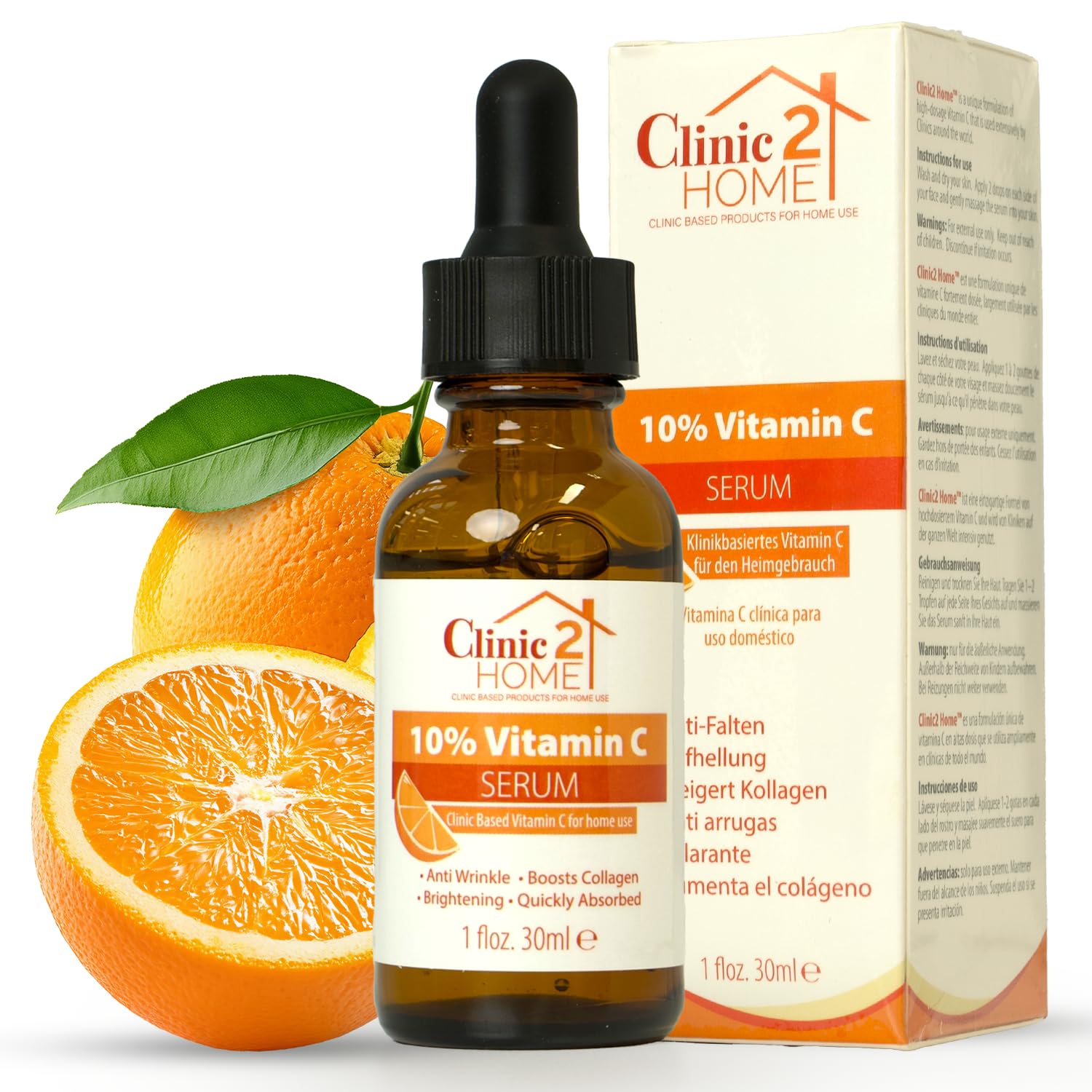Clinic2Home Vitamin C Serum for Face, Powerful 10% Vit C Serum for Dark Spots Wrinkles & Fine Lines, Anti Aging