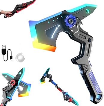 2-in-1 Transforming RGB Dual Axe Blade, Combinable Battle Axes Light Blades, One-Click Axe/Sword Switch, 7-Color Flowing RGB LED, Intelligent Sound and Dynamic Smoke Spray System Blue