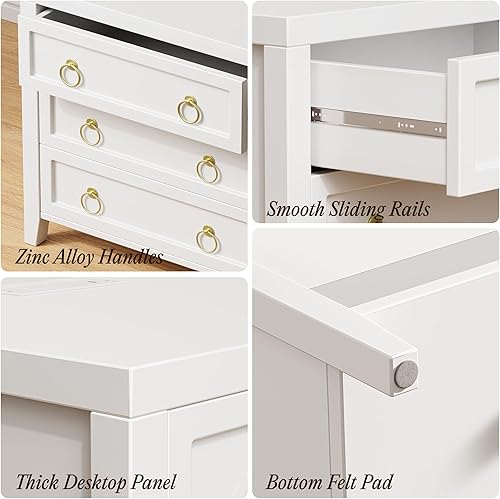 Miniatura 9 de Huuger Juego de 2 mesitas de noche con estación de carga y puerto USB-C, juego de 2 mesitas de noche de 3 cajones, mesa de noche más grande y ancha,