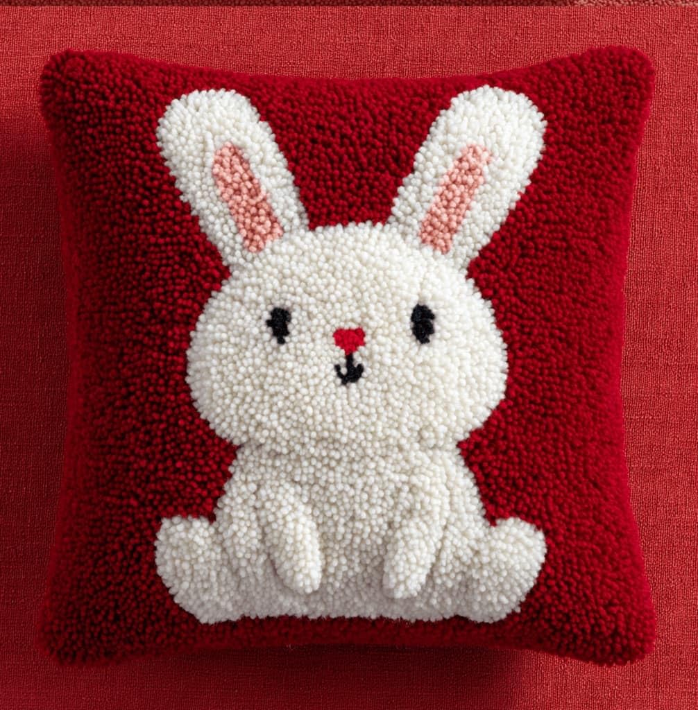 AxiangziK Latch Hook Pillow Kit for Adults,Rabbit 17X17In Latch Hook Kit for Pillow Cover with Instruction for Beginner Cross Stitch Sofa Cushion Cover with Crochet Yarn for Beginners and Home Decor