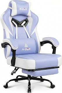 N-GEN GAMING Big & Tall Gaming Chair with Footrest, Lumbar Support, Purple | Ergonomic High-Back Chair for Adults, Padded Wide Seat with Heavy-Duty Base, Reclining Comfort for Computer, Office/Home Use