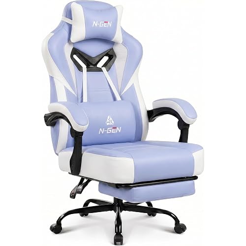 N-GEN GAMING Video Gaming Chair Big and Tall Office Computer Desk Chairs with Ergonomic Lumbar Support High Back Recliner and Footrest for Adults (Purple)