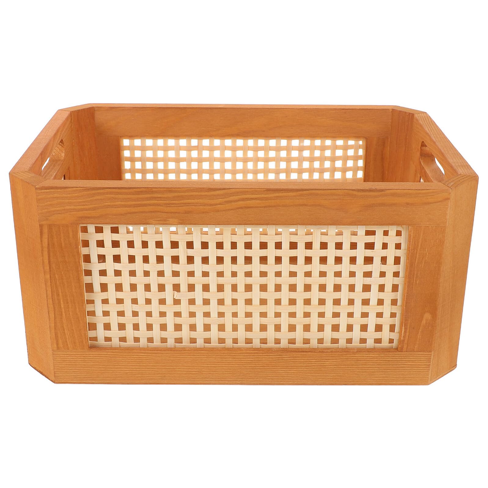 Geflochtener Aufbewahrungskorb aus Rattan Mittlerer Retro Organizer mit Griff Atmungsaktives Hohles Design für Bad Schlafzimmer und Büro 30 X 20 X 14cm