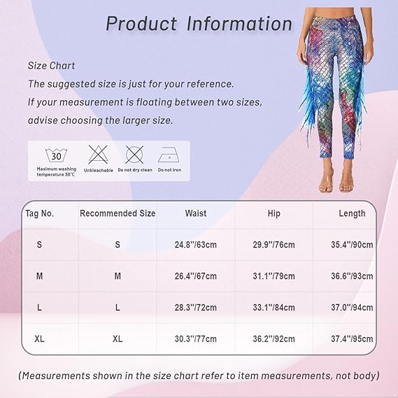 TiaoBug Zeemeerminlegging voor dames, glanzende broek met tule, slagbroek, visschubbenprint, carnavalskostuum, carnaval verkleedkleding, M