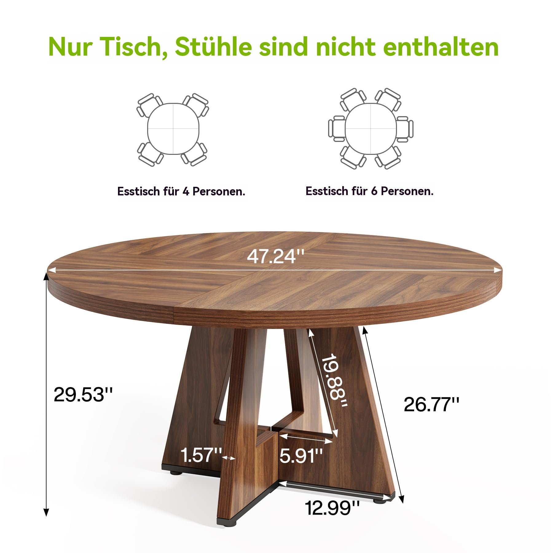 LITTLE TREE Runder Esstisch für 4–6 Personen, 120 cm Esszimmertisch mit Holzsockel, brauner Esstisch, runder Küchentisch für Esszimmer, Küche, Wohnzimmer (nur Tisch)