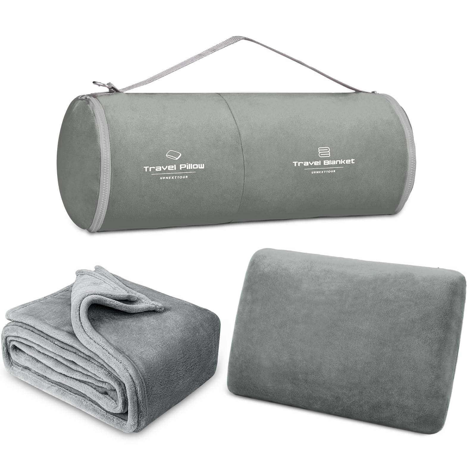 Amazon.com: Travel Blanket and Pillow Set, Premium Soft Airplane Blanket,  Mini Pillow with Packable Luggage Belt, Travel Kit for Sleeping Airplane,  Car, Camping (Gray/Rectangle) : Home u0026 Kitchen