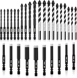 Diamond Drill Bits Set, 30 Pcs Professional Masonry Drill Bit Set, Premium Carbide Drill Bits Set, Multiple Sizes Concrete Drill Bit for Ceramic Glass Porcelain Tile Marble Metal Plastic Wood, Black