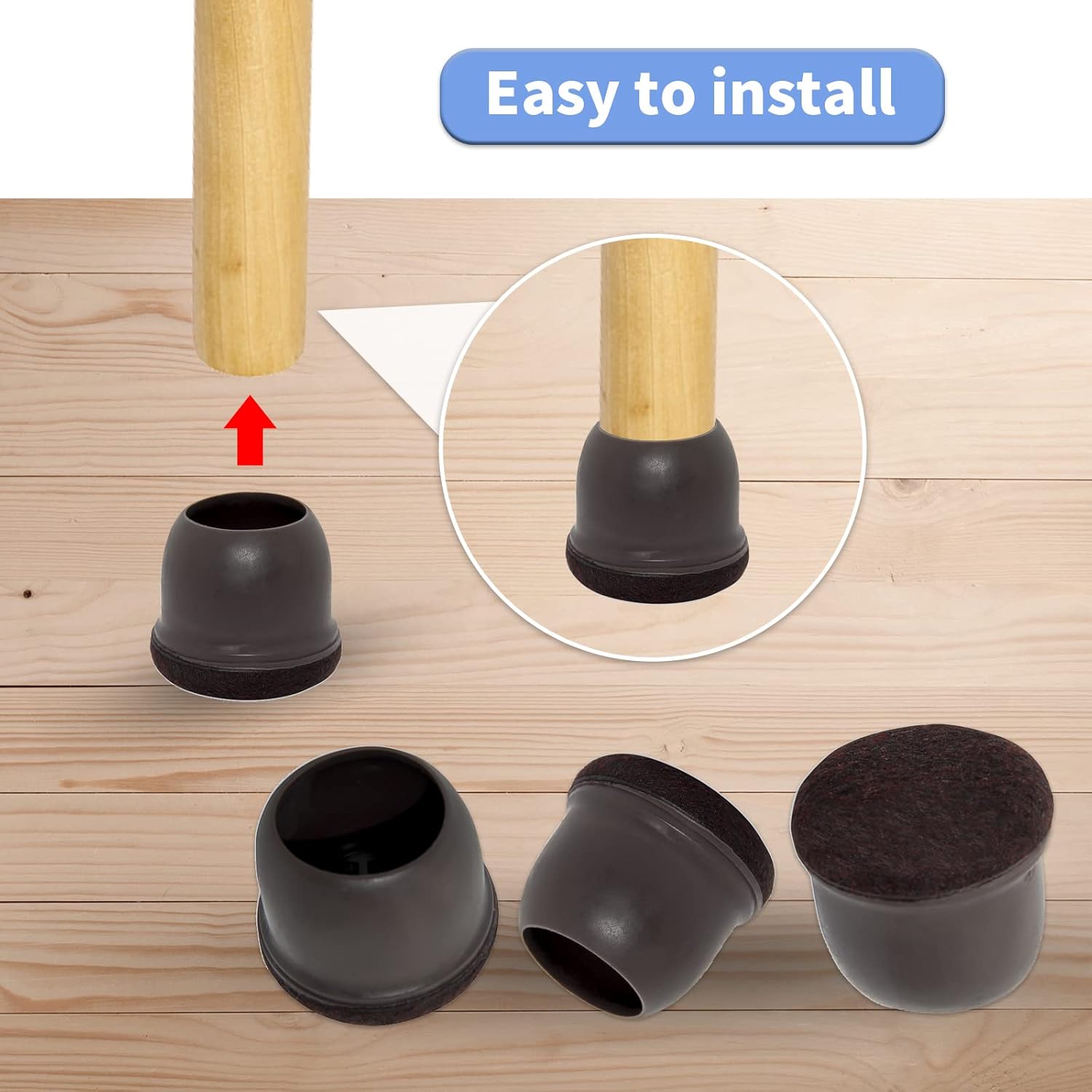 Flyshop シリコン ダークブラウン チェア レッグキャップ フェルトパッド、スライドしやすい ラウンドテーブルフロアプロテクタ