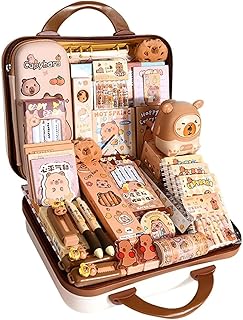 Hxuolue カピバラキャラクター文房具プレミアムセット ミニクマハンドバッグ型暗証番号ボックス 付属メモ帳鉛筆ケース 男女兼用 入学祝い誕生日プレゼントに最適
