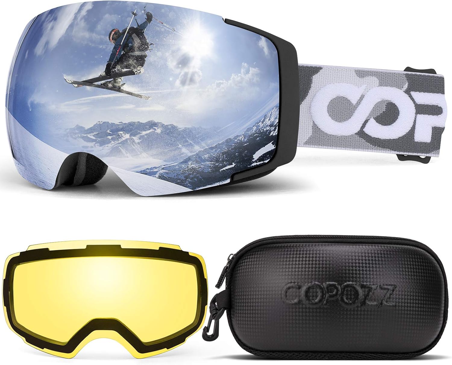 COPOZZ Polarized Adult Ski Goggles Set - M1 Magnetic Lens Snowboard Snow Goggle, OTG Anti-Fog Skiing Glasses Goggles