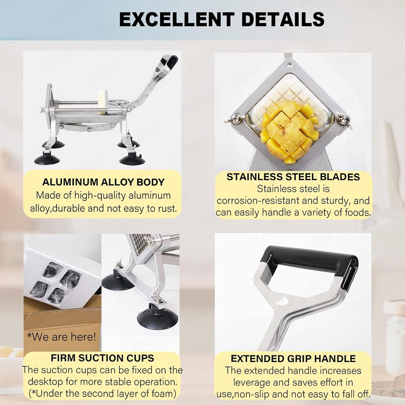 Coupe-frites manuel pour pommes de terre, légumes avec lames de 6 mm, 9 mm, 13 mm, ventouses pour cafétérias, snack-bars et usage domestique