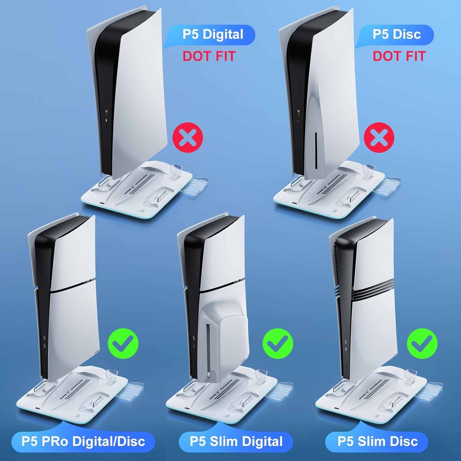 Cooling Station for PS5 Slim & PlayStation 5 Pro Console,Headset Holder PS5 Accessories Dual Controller Charging Station for PS 5 Controllers, 7 RGB Light, Don fit The Regular PS 5