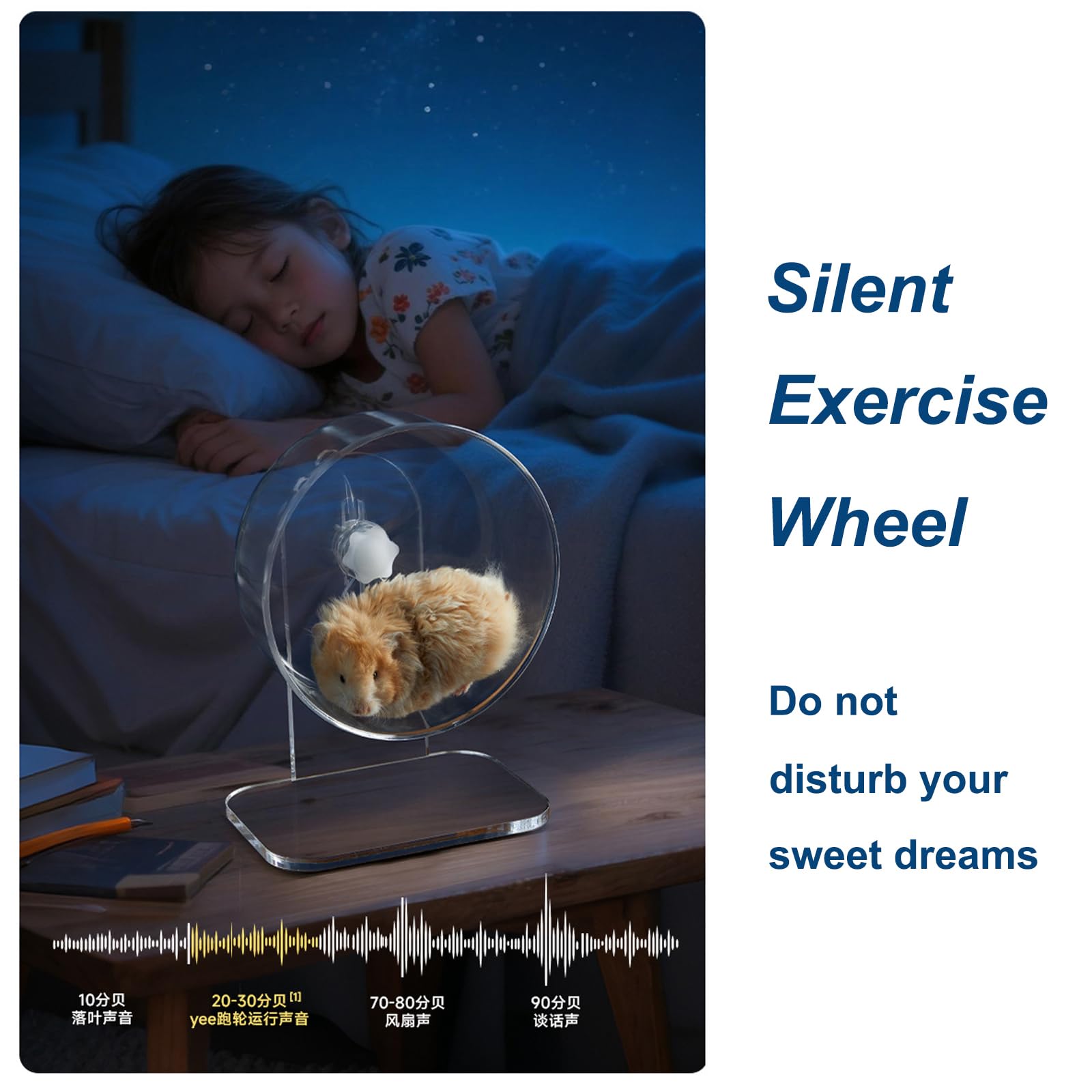 Hamster Wheel, Silent Running Exercise Wheel with Adjustable Stand for Hamster Guinea Pig Gerbil Hedgehog Small Animal Cage Accessories (Clear, 7.1inch) - image 8