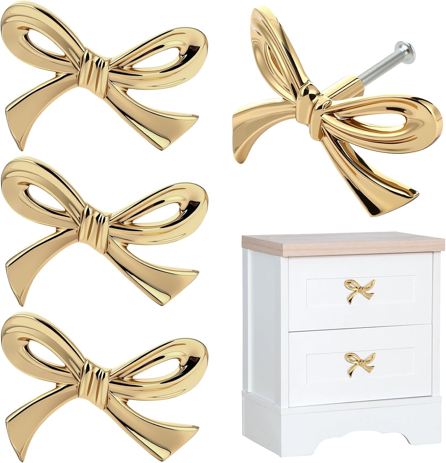 8 Pack Gold Bow Knobs - Solid Brass Bow Drawer Pulls for Dresser, Cabinets & Furniture | Decorative Bow Cabinet Handles | Bow Knobs for Drawers, Wardrobe (Antique Brass) [8PCS]