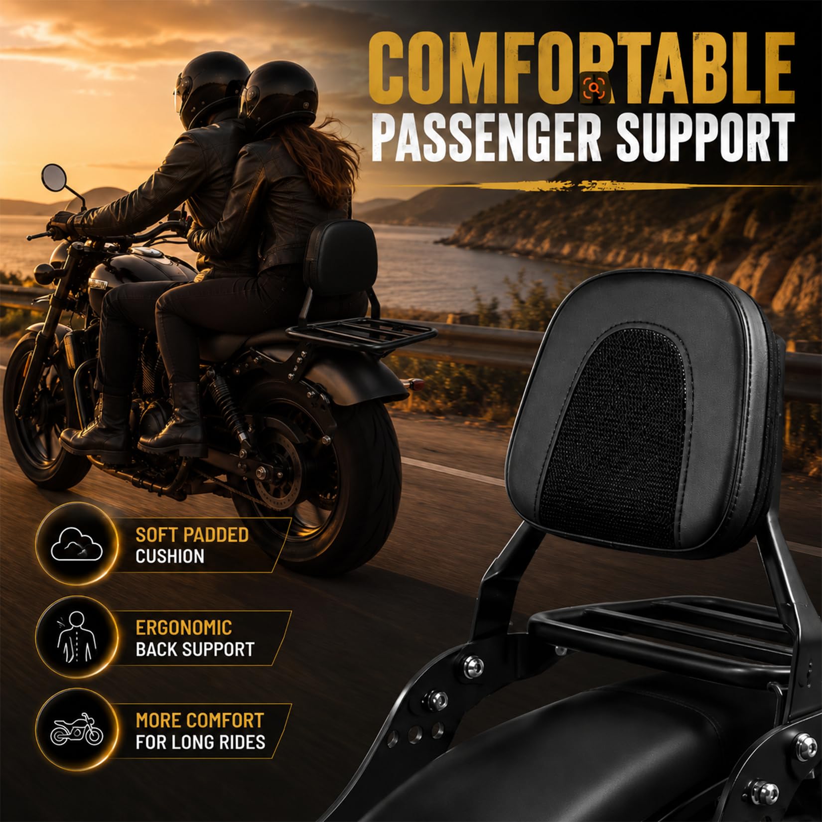 Coussin de Siège de Dossier Arrière de Moto avec Porte-Bagages pour Rebel CMX1100 CMX1100T DCT 2021-2025, PSLER Dossier Passager Sissy Bar avec Support de Chargement Moto Accessoires