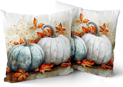 Miniatura 9 de Barneova Juego de 2 fundas de almohada de invierno de 18 x 18 pulgadas, diseño de copo de nieve azul, estampado de bosque natural, fundas