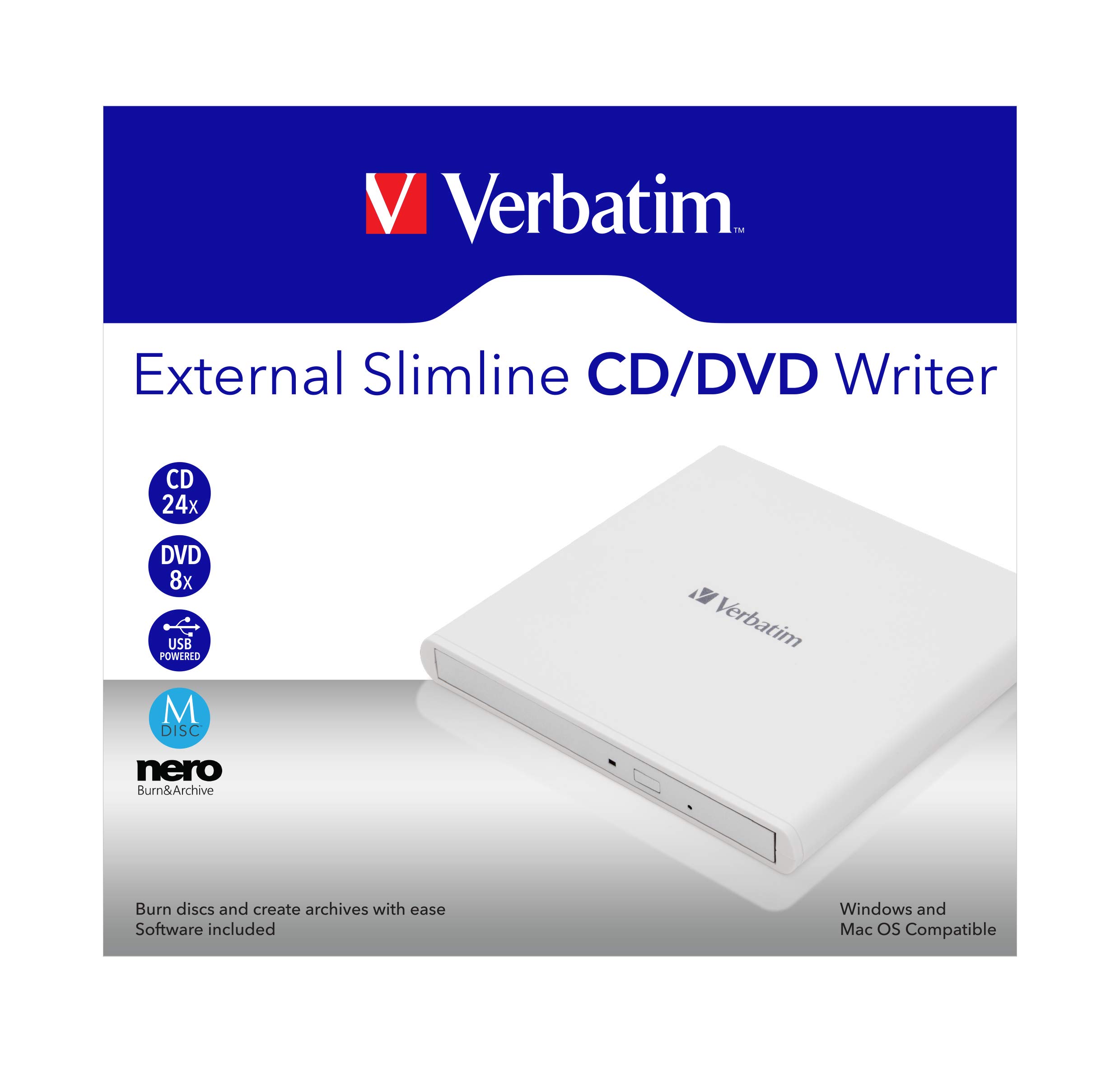 Verbatim 43894 lettore di disco ottico DVD Super Multi DL Bianco (Verbatim External Slimline USB 2.0 DVD Writer White)