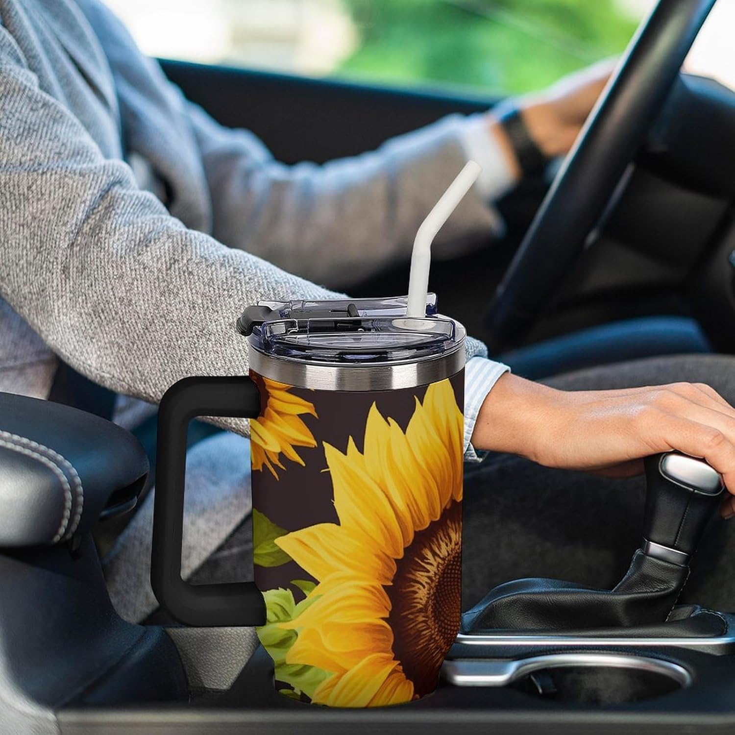 40 Oz Tumbler with Straw And Lid Beautiful Sunflower Insulated Travel Coffee Mug Stainless Steel Water Bottle Vacuum Insulated Tumblers for Sport Work Car Travel Weekends