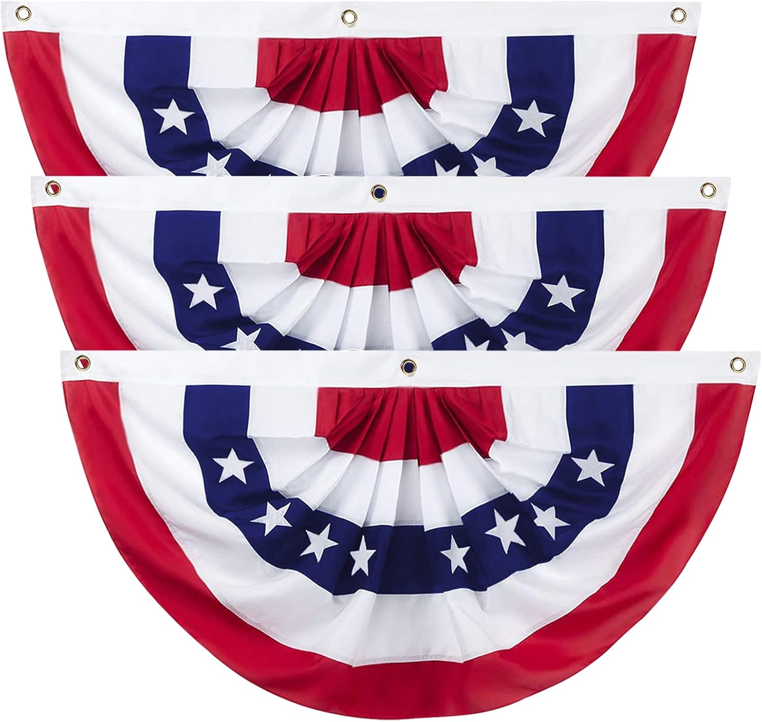 4th of July Flags Decorations Outdoor 3PCS 3x6 FT USA Buntings American Pleated Fan Flags for Patriotic Veteran's Day, Independence Day, Memorial Day