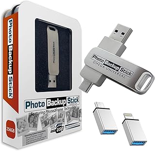 Photo Backup Stick Omega Universal Picture and Video Backup for Any Device - iPhone, Android, Computer, Tablets (256GB)