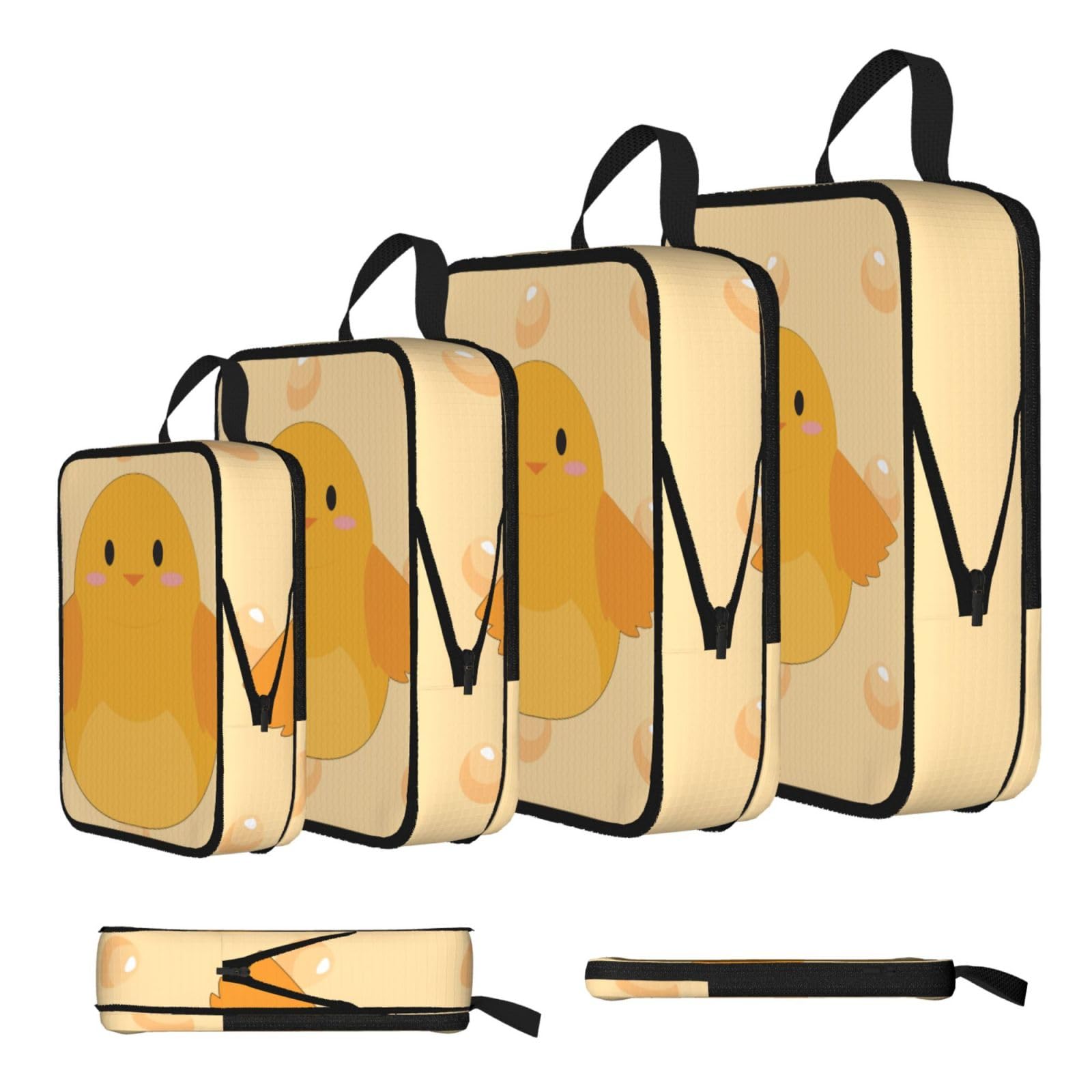 Sxzvvbn Black Cartoon Chick Compression Packing Cubes 4 Piece Set