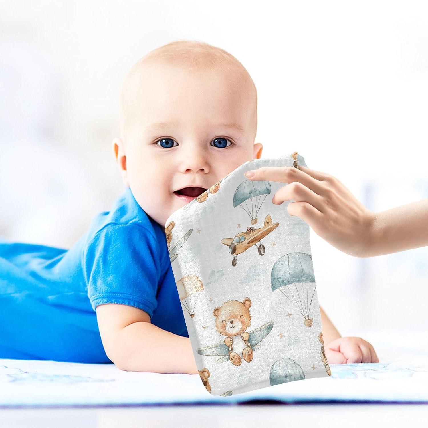 vvfelixl Baby Muslin Washcloths Cute Bear Pilot Baby Burp Cloths Cotton Babys Face Towel for Newborn Infants Boys Girls Soft and Absorbent 11.8 X 11.8 in, 3 Pack