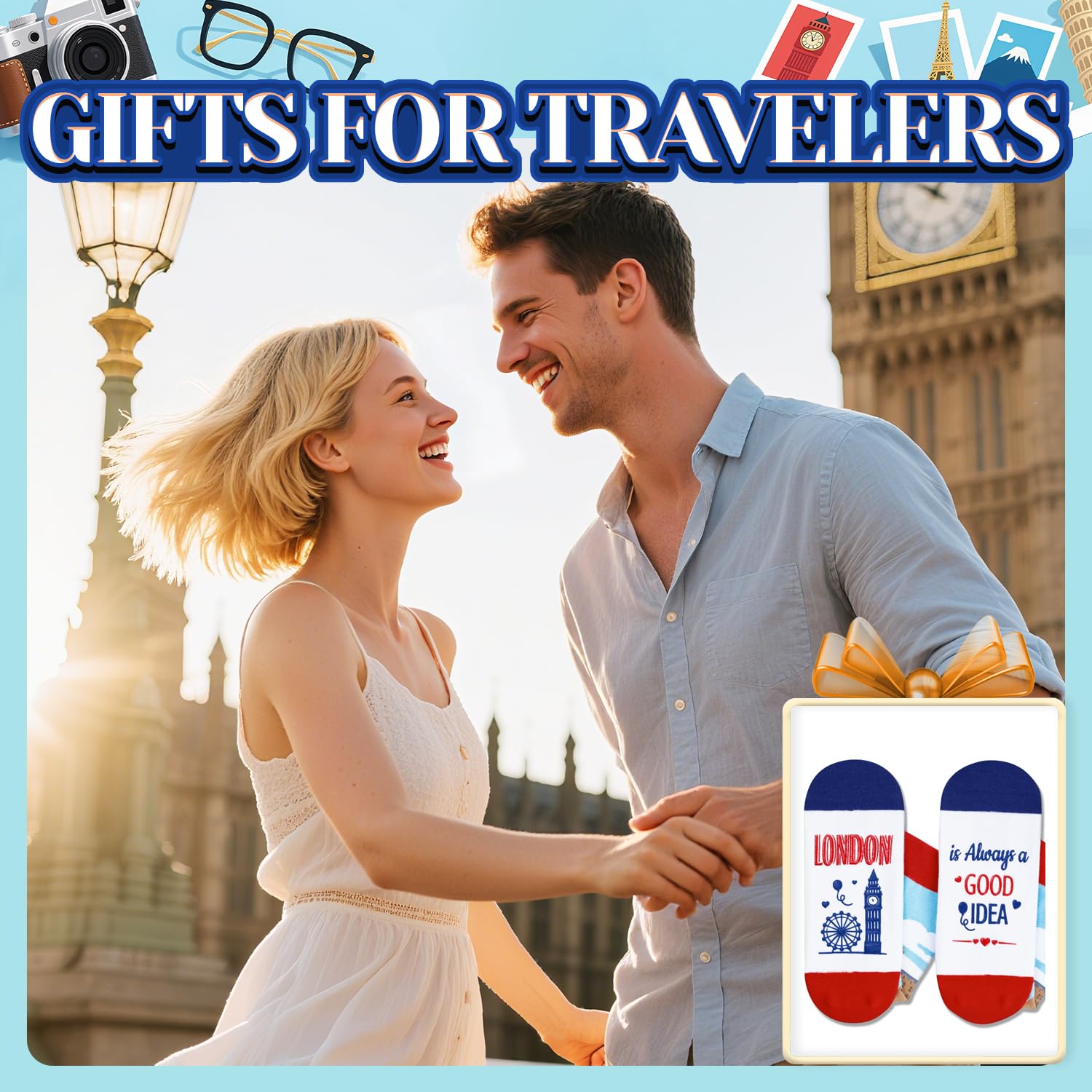 HAPPYPOP Travel Gifts for Women Men - Italy Paris London Socks Traveler Gifts