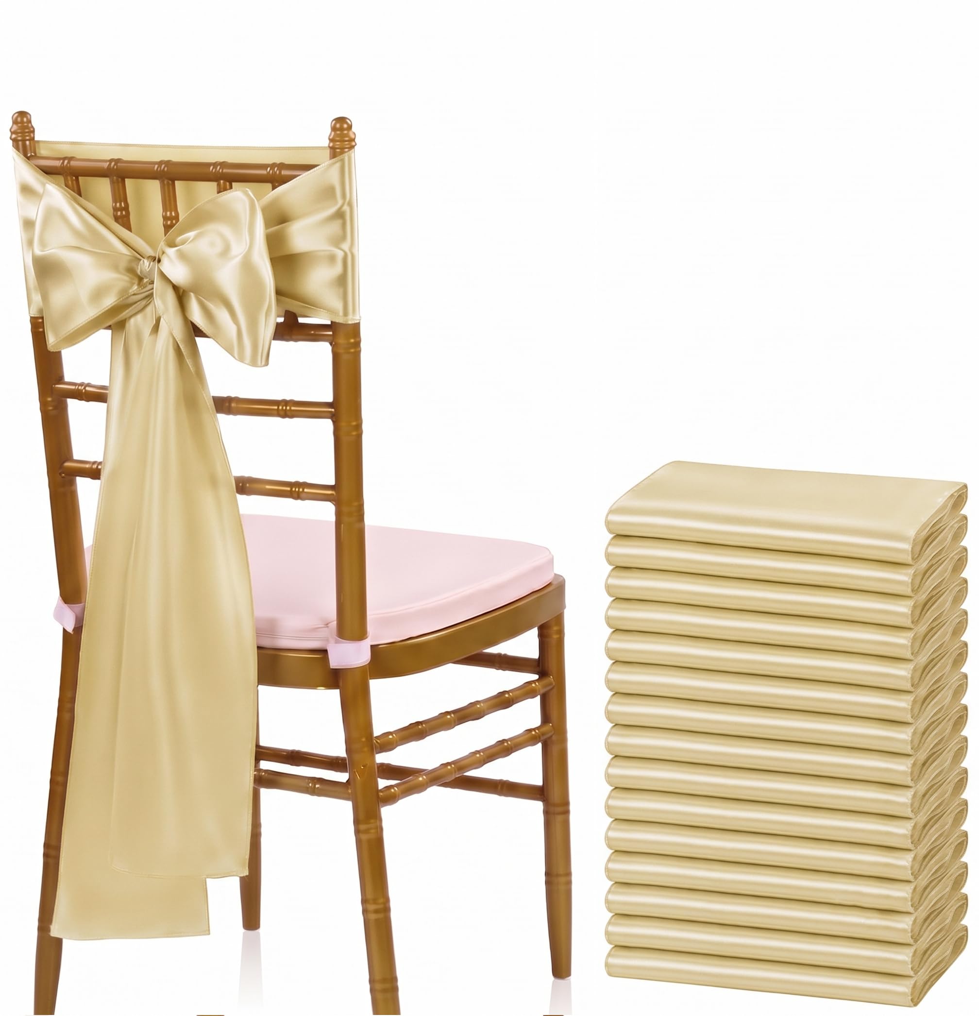 VDS Satin Chair Sashes Chair Cover Back Tie Sateen Bows Ribbon for Wedding Birthday Graduation Engagement Ceremony Event Party Banquet Venue Hotel All Dining Chair Decoration (100PC) (Champagne) — image 1