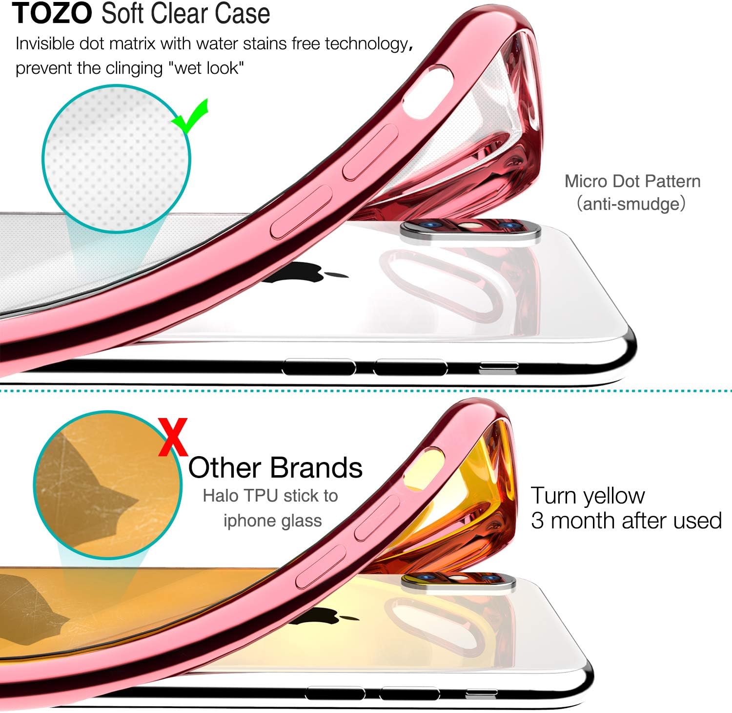 TOZO for iPhone Xs Max Case 6.5 Inch (2018) Premium Clear Soft TPU Gel Transparent Flexible Cover for iPhone Xs Max with [Space Rose Gold Plating Edge]