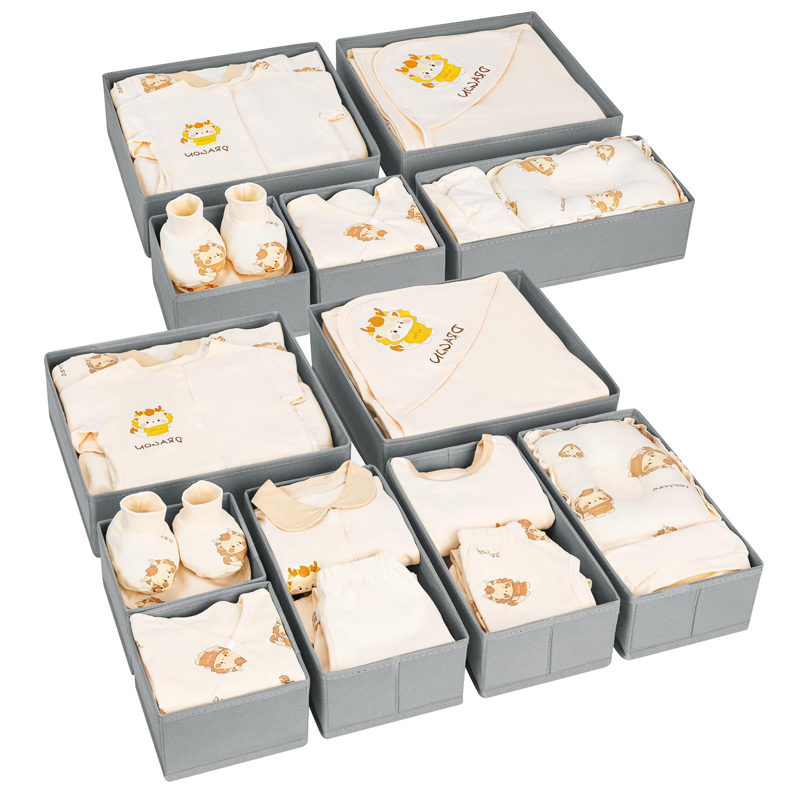 Homsorout Organizer per Cassetti Armadio - Divisori per Cassetti Contenitori per Guardaroba Organizzatore Cassetti per Calze, Pantaloni, Biancheria Intima, 12 Pezzi Grigio