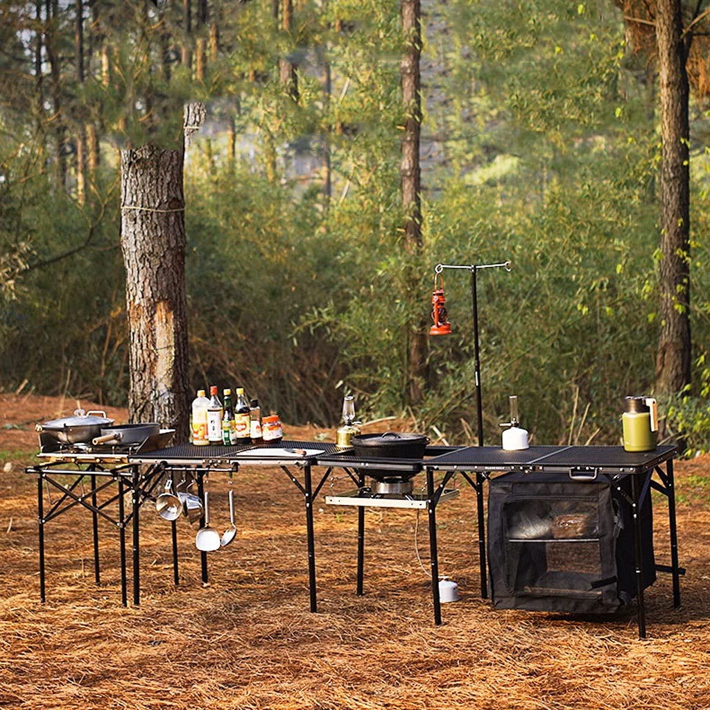UPJAKS Mesa de Camping Plegable Mesa Plegable de Malla de Hierro Cocina móvil Picnic al Aire Libre Camping Cocina Consola portátil y fácil de Instalar Polo con Soporte Ligero para Picnic Playa Pesca