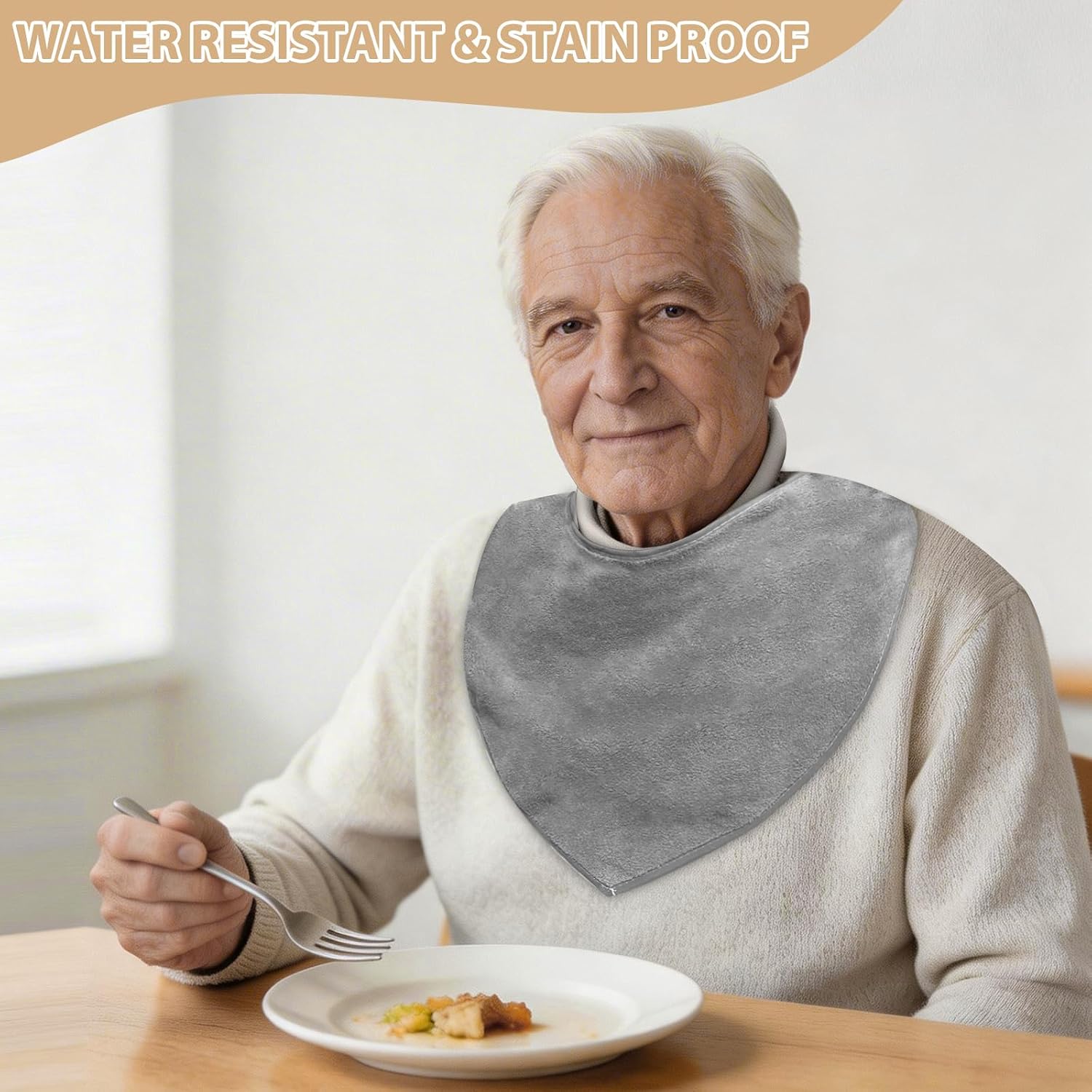 3 Pack Adult Bibs for Seniors Men Women, Soft Cotton Absorbent Drooling Bibs, Adjustable Clothing Protector