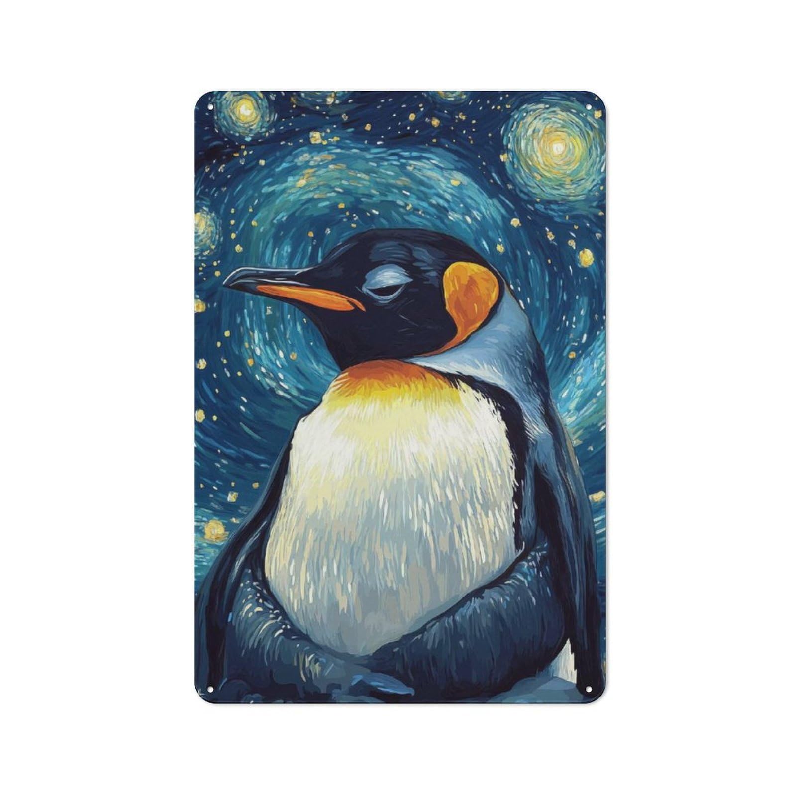 Junmoney Style-23 Penguin Starry Night Vintage Metal Plaque 30X20cm For Hobby Room Or Studio, Suited To Hobby Room Decor Fans