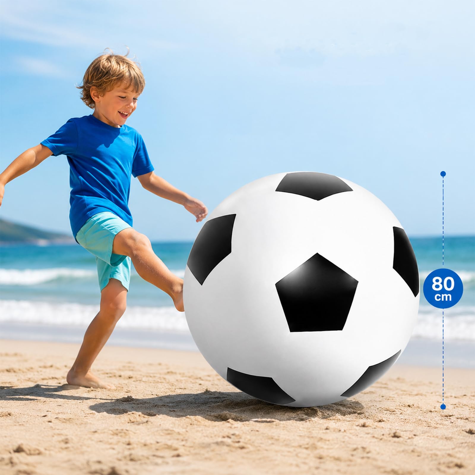 LOMUG XXL Fußball Ø 80cm Groß, Aufblasbarer Spielball mit mega Sprungkraft, Riesenball Softball Fußball Aufblasbare Fußballbälle xxl ball für Indoor&Outdoor,Fussball Geschenk für Kinder Jungen Mädchen