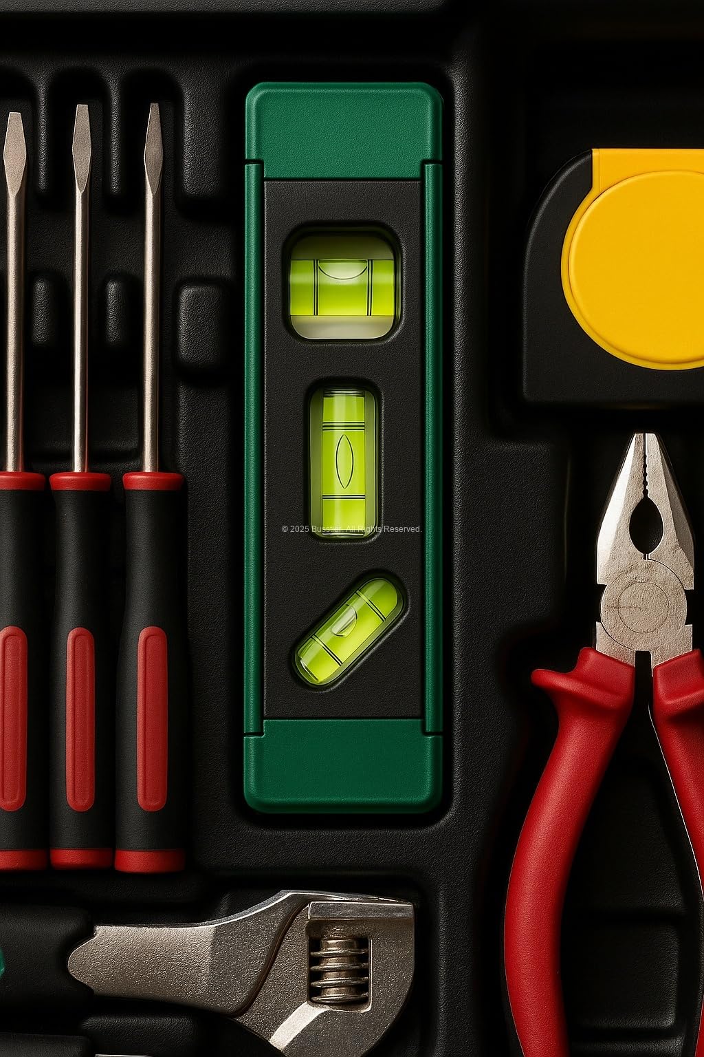 Busstier Mini Su Terazisi, 3 Gözlü, ±2 mm Hassasiyet, Yatay Dikey ve 45° Ölçüm, Ergonomik Taban, Darbeye Dayanıklı, Raf ve Ev Uygulamaları İçin Profesyonel Terazi, Asorti