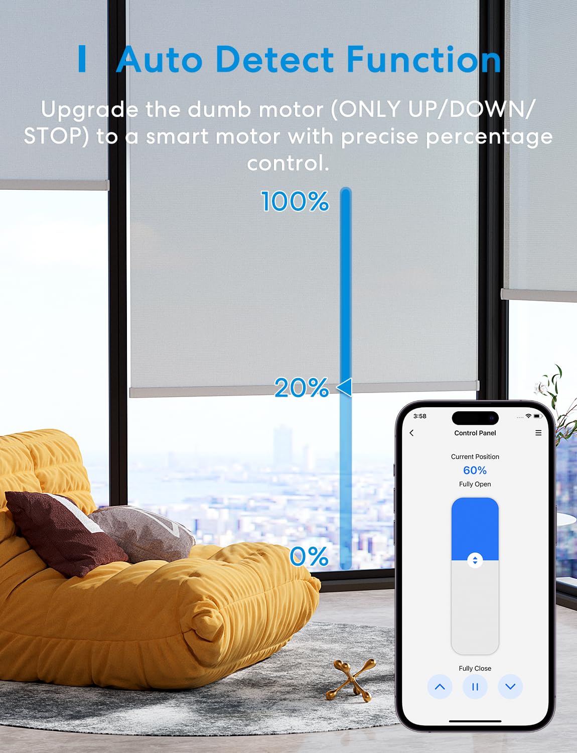 Meross Matter Smart Rolladenschalter WLAN 55x55mm, Smart Home Rolladensteuerung | Jalousieschalter, kompatibel mit Apple HomeKit, Alexa und Google Home(NEUTRALKABEL ERFORDERLICH)