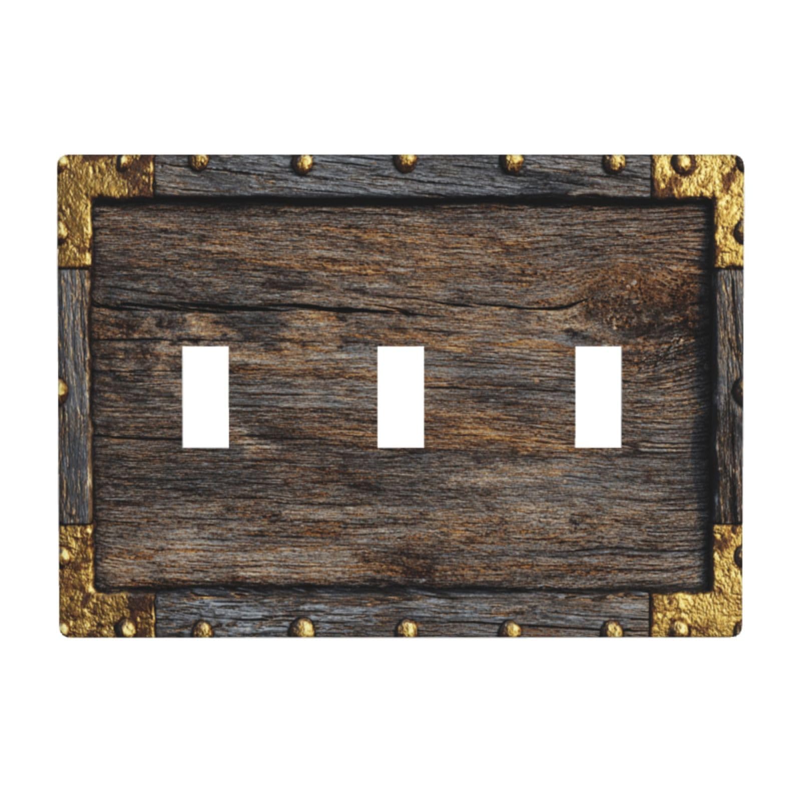 Pirate Wooden Border with Gold Light Switch Covers 3 Gang Triple Toggle Wall Plate Switchplate Electrical Faceplate for Bathroom Kitchen Bedroom Decor
