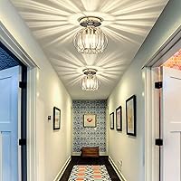 Vista 7 de YYJLX - Lámpara de techo moderna de montaje semiempotrada E26, mini lámpara de techo de araña de cristal cromada, lámpara de techo pequeña