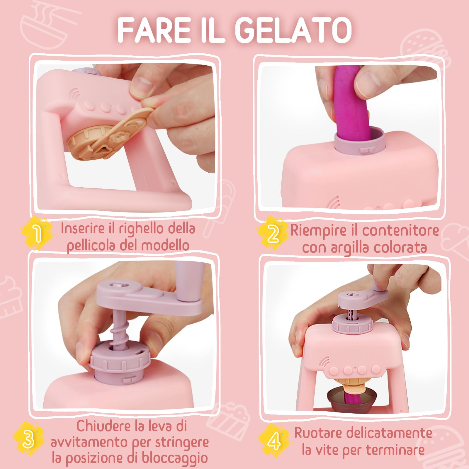 JONRRYIN Plastilina per Bambini, 65 Pezzi Formine per Plastilina Accessori con Macchina per Pasta e Gelatiera, Playdough Pasta da Modellare Regalo Giochi per Ragazzi Bambina (Pink1)