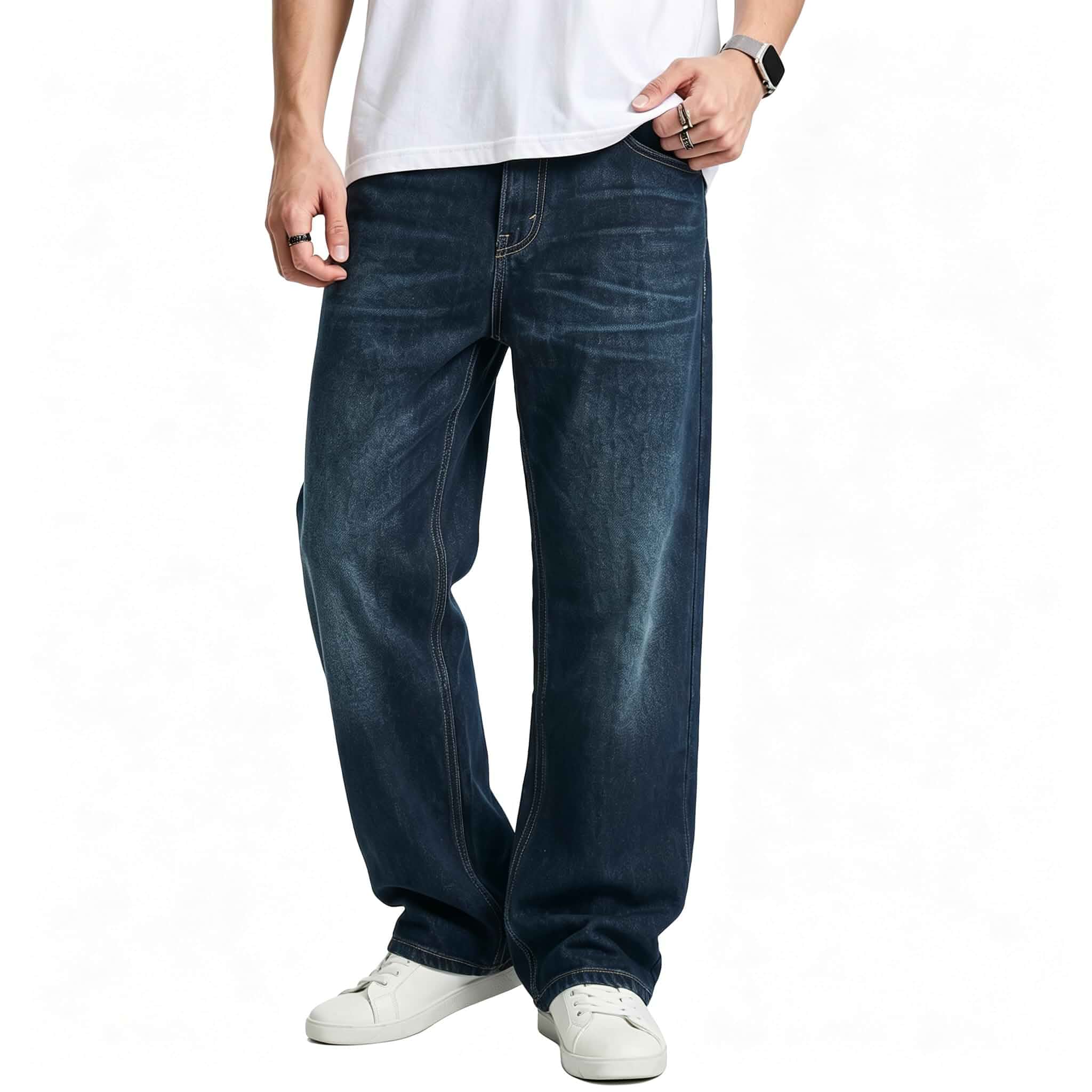 JMIERR Men's Baggy Denim Pants Stretch Wide Leg Jeans Baggy stretch y2k denim jeans for men, relaxed Loose Fit, metal button zip fly, 5-pocket, all season wear, machine wash