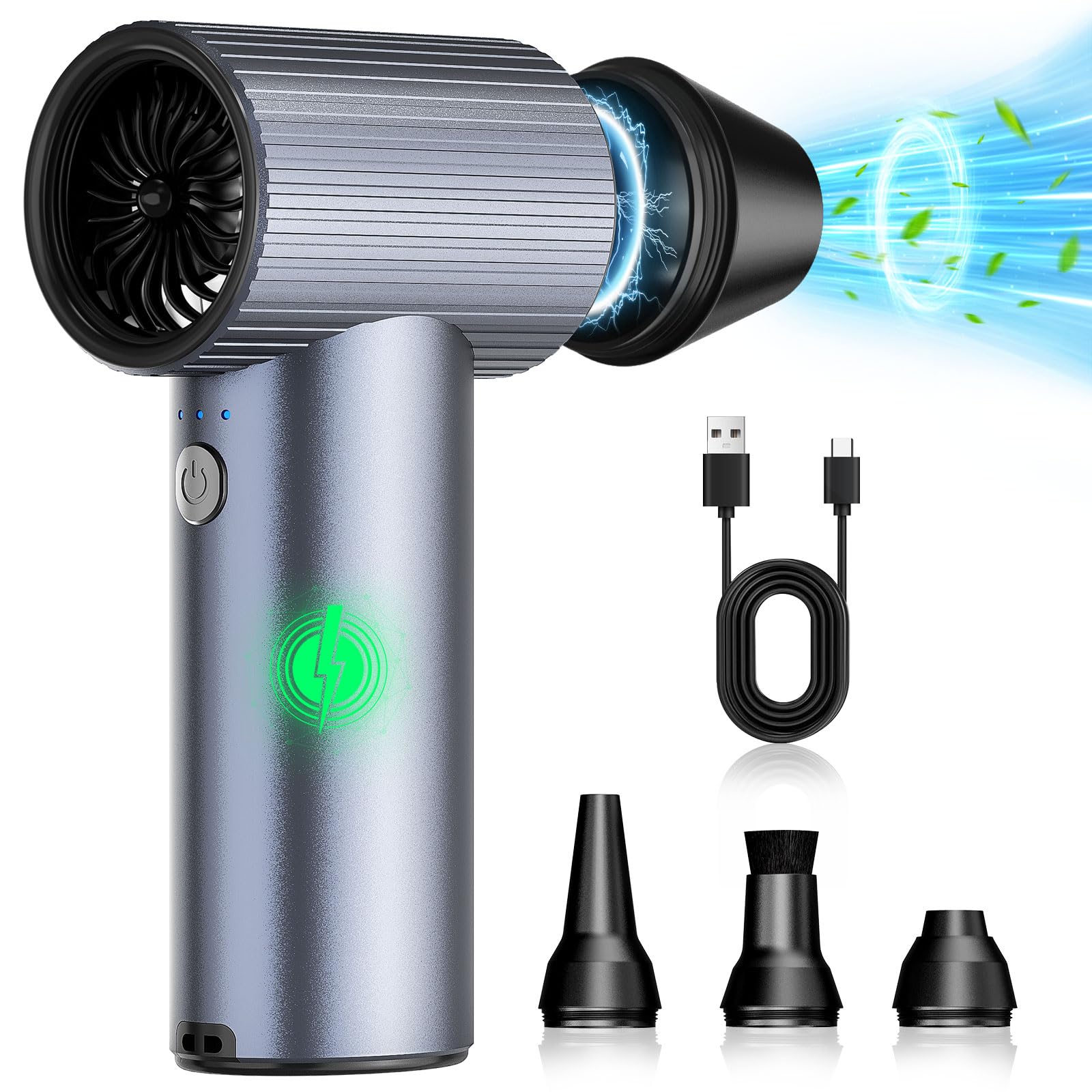300000RPM Upgraded Metal Electric Air Duster - Jet Dry Mini Blower with 3 Adjustable Speeds - Rechargeable Cordless Air Blower for Keyboard,Car,Home & Outdoor Dust/Snow Removal -Compact & Lightweight